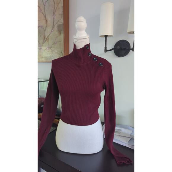 ZARA Four button accent rib light turtleneck Medium Mock Sweater  M - Picture 1 of 16